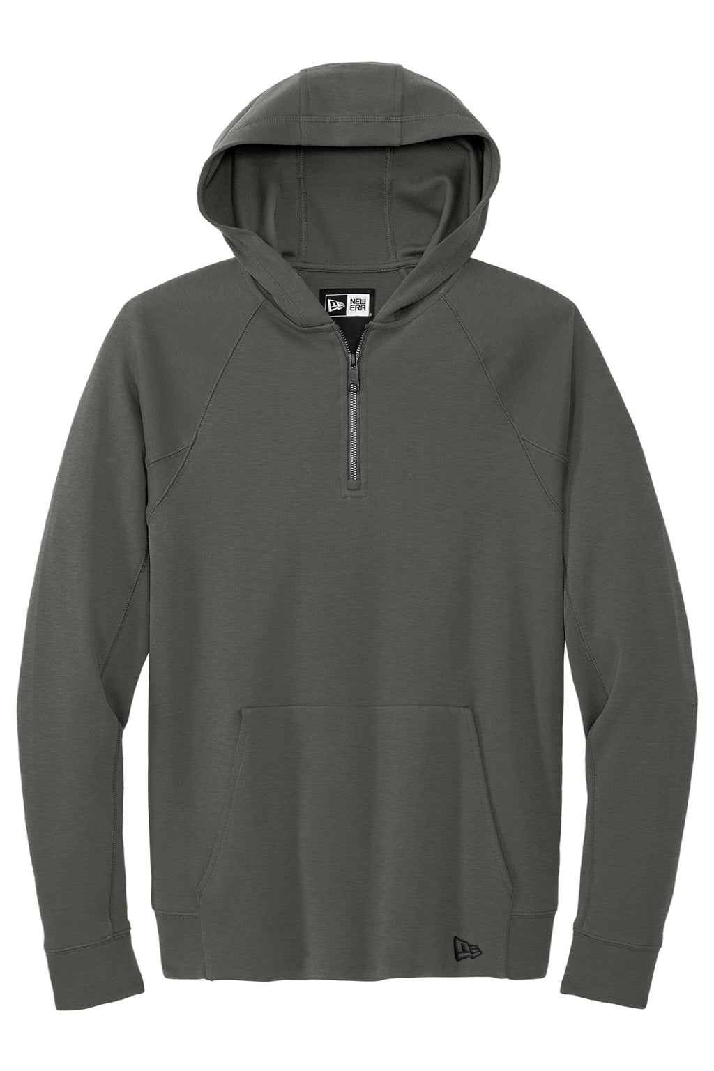 New Era NEA541 Mens STS 1/4 Zip Hooded Sweatshirt Hoodie w/ Pouch Pocket Graphite Grey Flat Front