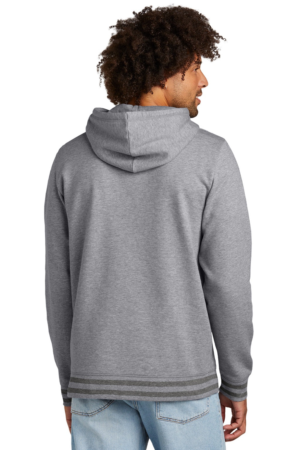 New Era NEA550 Mens Comeback Fleece Hooded Sweatshirt Hoodie w/ Pouch Pocket Heather Grey/Heather Dark Grey Model Back