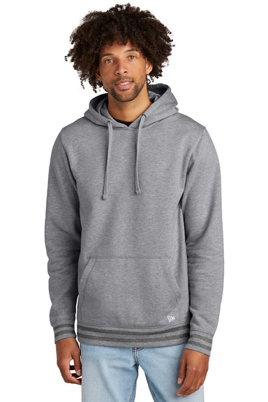 New Era NEA550 Mens Comeback Fleece Hooded Sweatshirt Hoodie w/ Pouch Pocket Heather Grey/Heather Dark Grey Model Front
