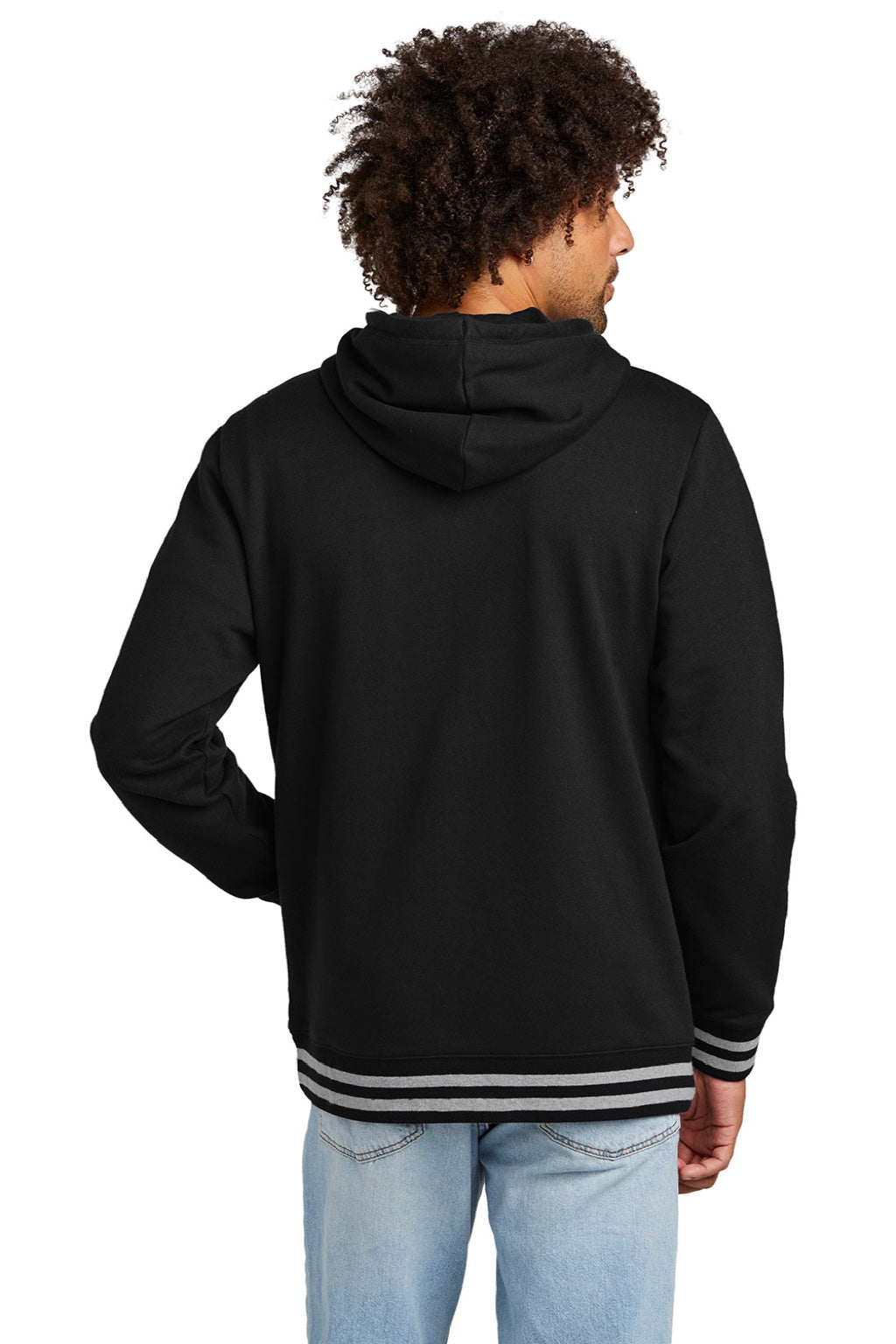 New Era NEA550 Mens Comeback Fleece Hooded Sweatshirt Hoodie w/ Pouch Pocket Black/Heather Grey Model Back