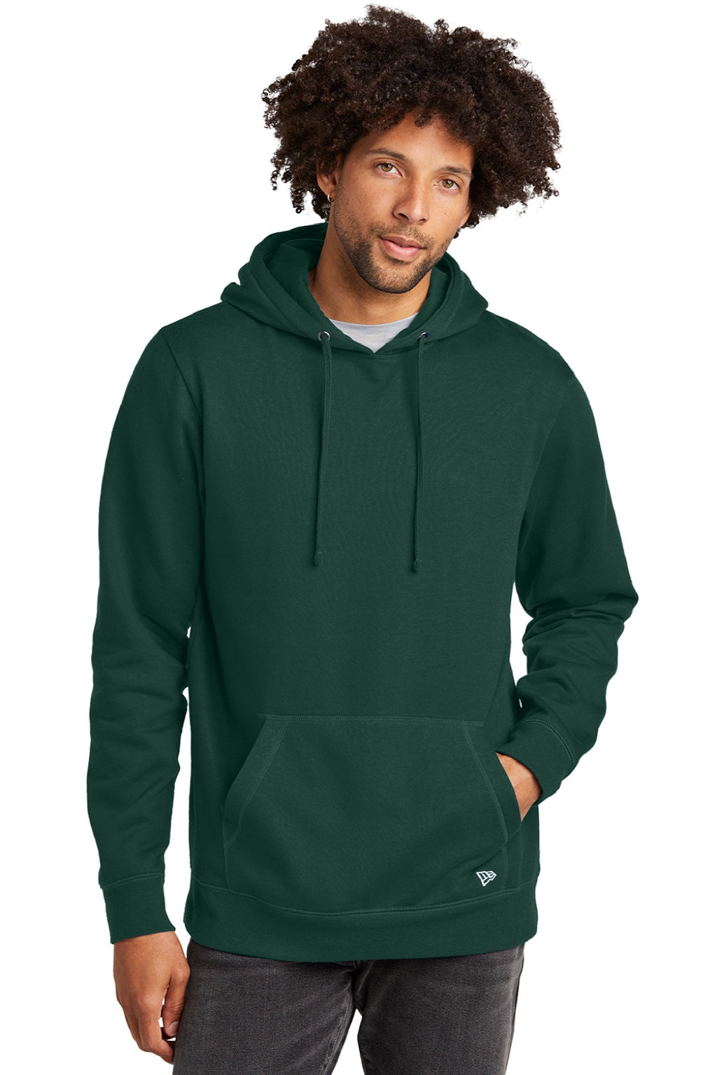 New Era NEA550 Mens Comeback Fleece Hooded Sweatshirt Hoodie w/ Pouch Pocket Dark Green Model Front