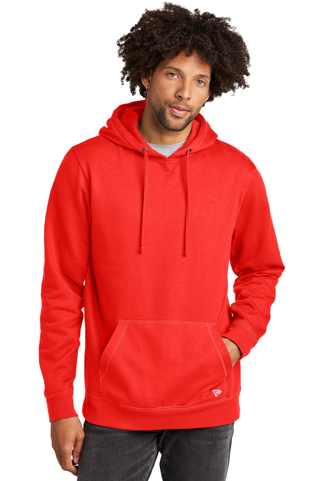 New Era NEA550 Mens Comeback Fleece Hooded Sweatshirt Hoodie w/ Pouch Pocket Deep Orange Model Front