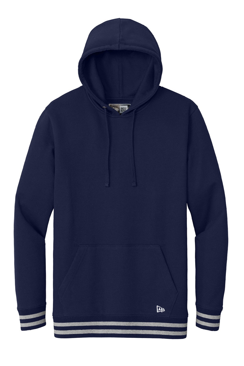 New Era NEA550 Mens Comeback Fleece Hooded Sweatshirt Hoodie w/ Pouch Pocket True Navy Blue/Heather Grey Flat Front