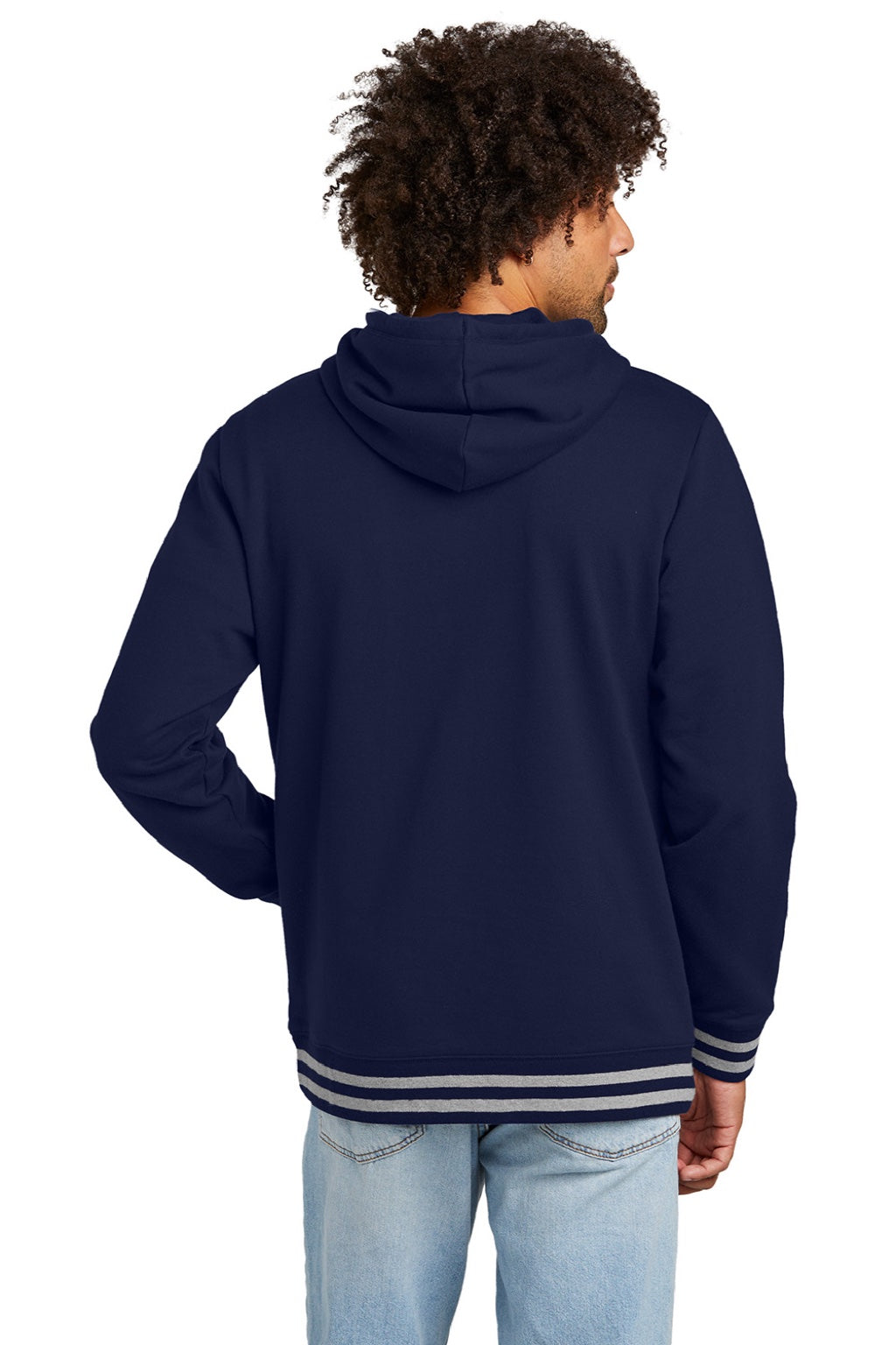 New Era NEA550 Mens Comeback Fleece Hooded Sweatshirt Hoodie w/ Pouch Pocket True Navy Blue/Heather Grey Model Back
