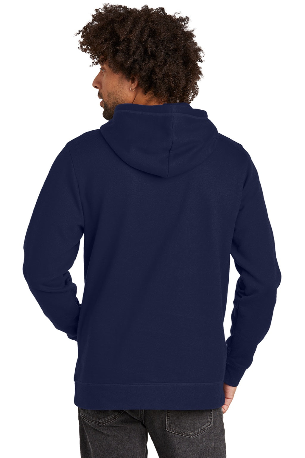 New Era NEA550 Mens Comeback Fleece Hooded Sweatshirt Hoodie w/ Pouch Pocket True Navy Blue Model Back