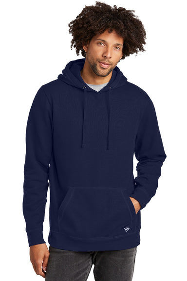 New Era NEA550 Mens Comeback Fleece Hooded Sweatshirt Hoodie w/ Pouch Pocket True Navy Blue Model Front