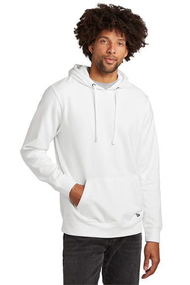 New Era NEA550 Mens Comeback Fleece Hooded Sweatshirt Hoodie w/ Pouch Pocket White Model Front
