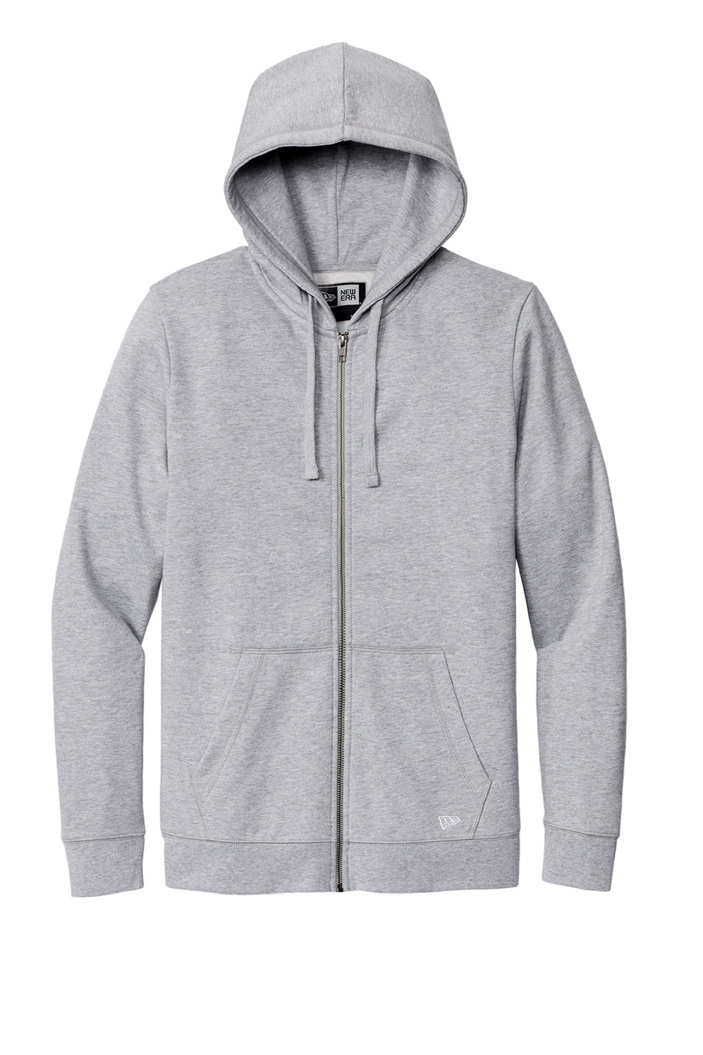 New Era NEA551 Mens Comeback Fleece Full Zip Hooded Sweatshirt Hoodie w/ Pockets Heather Grey Flat Front