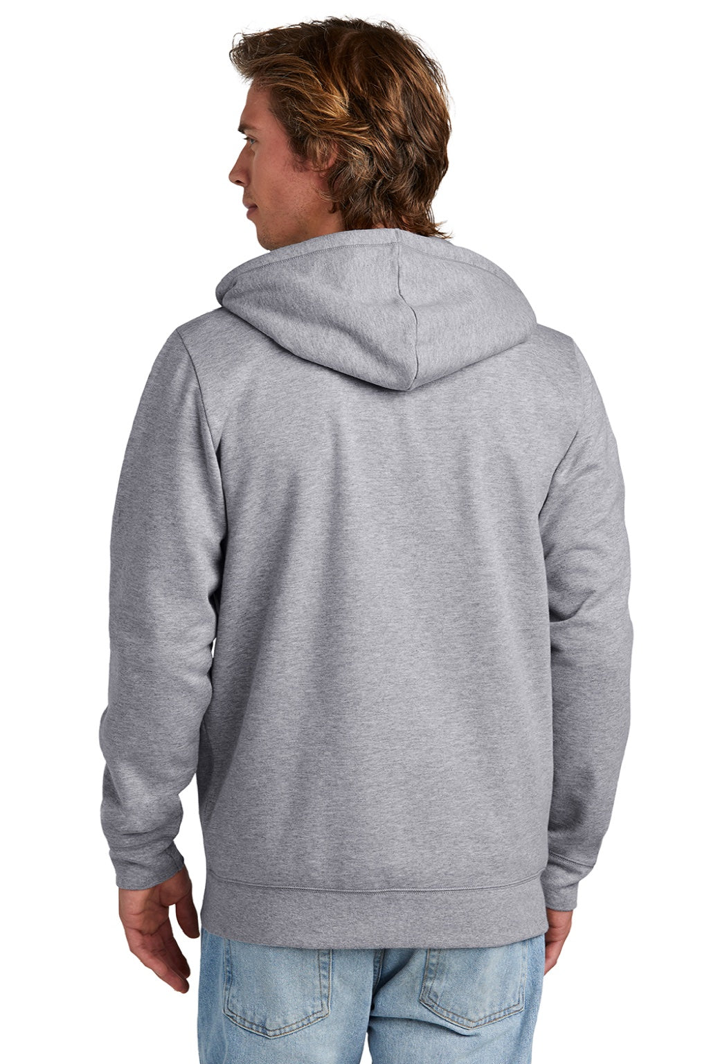 New Era NEA551 Mens Comeback Fleece Full Zip Hooded Sweatshirt Hoodie w/ Pockets Heather Grey Model Back