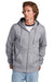 New Era NEA551 Mens Comeback Fleece Full Zip Hooded Sweatshirt Hoodie w/ Pockets Heather Grey Model Front