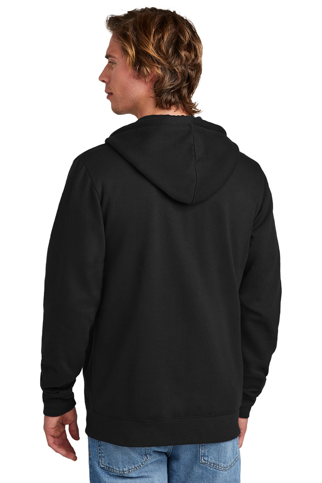 New Era NEA551 Mens Comeback Fleece Full Zip Hooded Sweatshirt Hoodie w/ Pockets Black Model Back