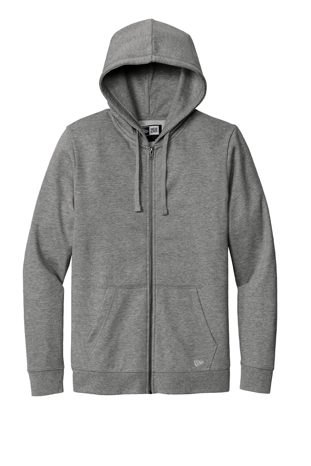 New Era NEA551 Mens Comeback Fleece Full Zip Hooded Sweatshirt Hoodie w/ Pockets Heather Dark Grey Flat Front