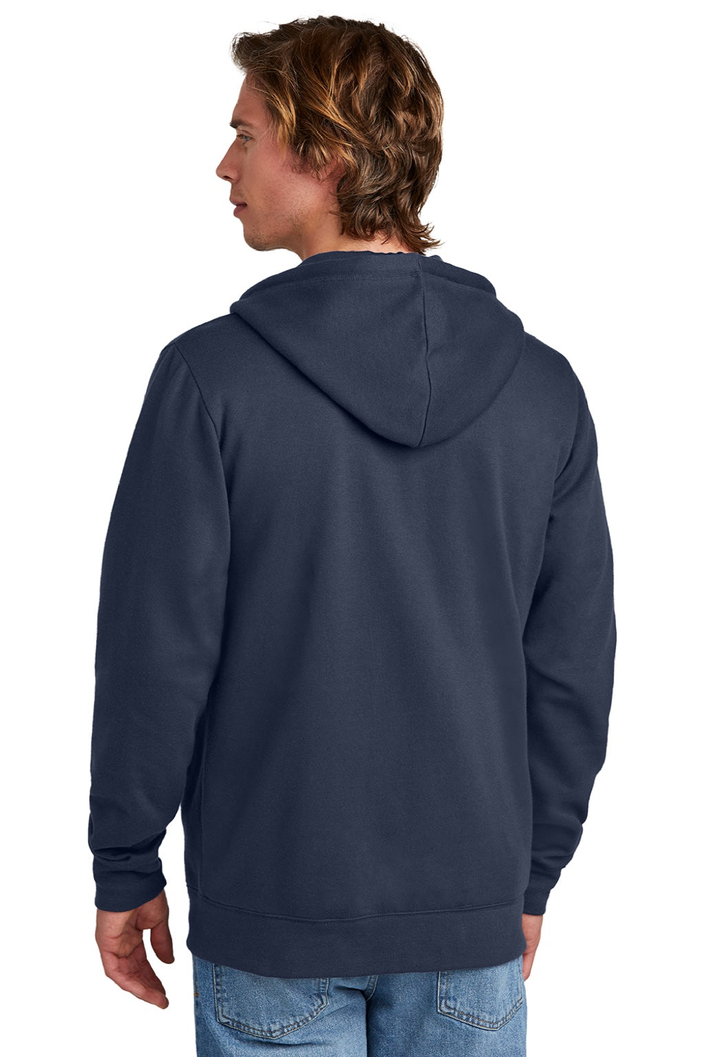 New Era NEA551 Mens Comeback Fleece Full Zip Hooded Sweatshirt Hoodie w/ Pockets True Navy Blue Model Back