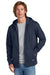 New Era NEA551 Mens Comeback Fleece Full Zip Hooded Sweatshirt Hoodie w/ Pockets True Navy Blue Model Front