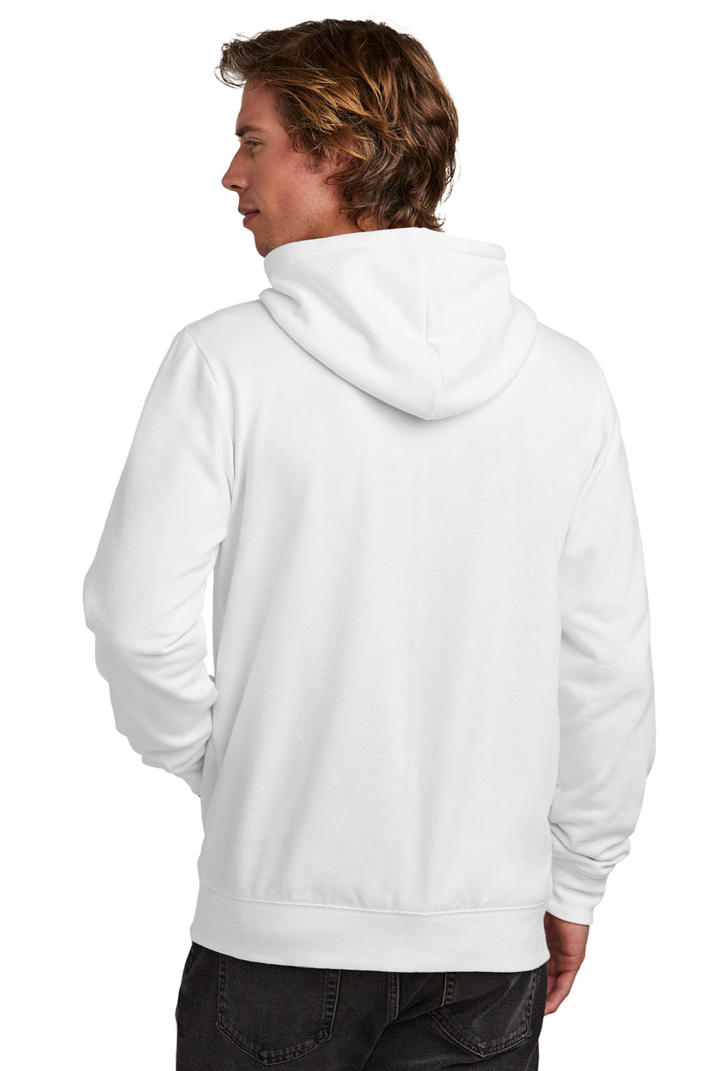 New Era NEA551 Mens Comeback Fleece Full Zip Hooded Sweatshirt Hoodie w/ Pockets White Model Back
