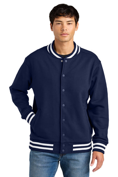 New Era NEA560 Mens Varsity Heavyweight Fleece Snap Down Jacket True Navy Blue Model Front