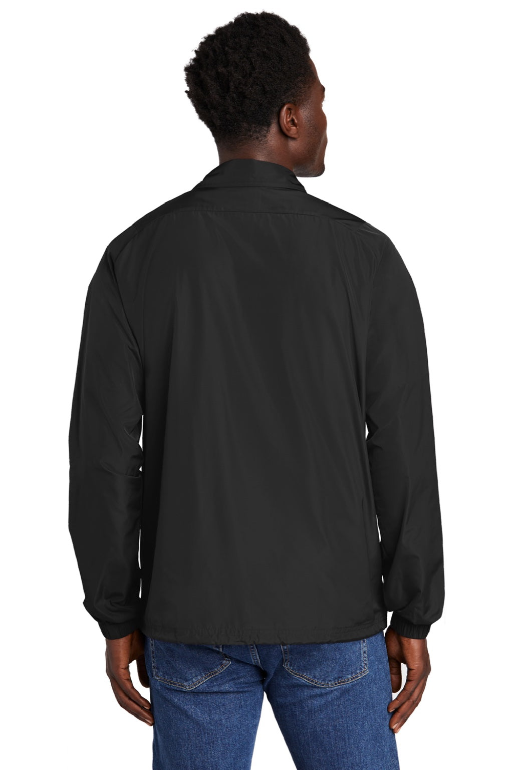 New Era NEA601 Mens Water Resistant Snap Down Coach's Jacket Black Model Back