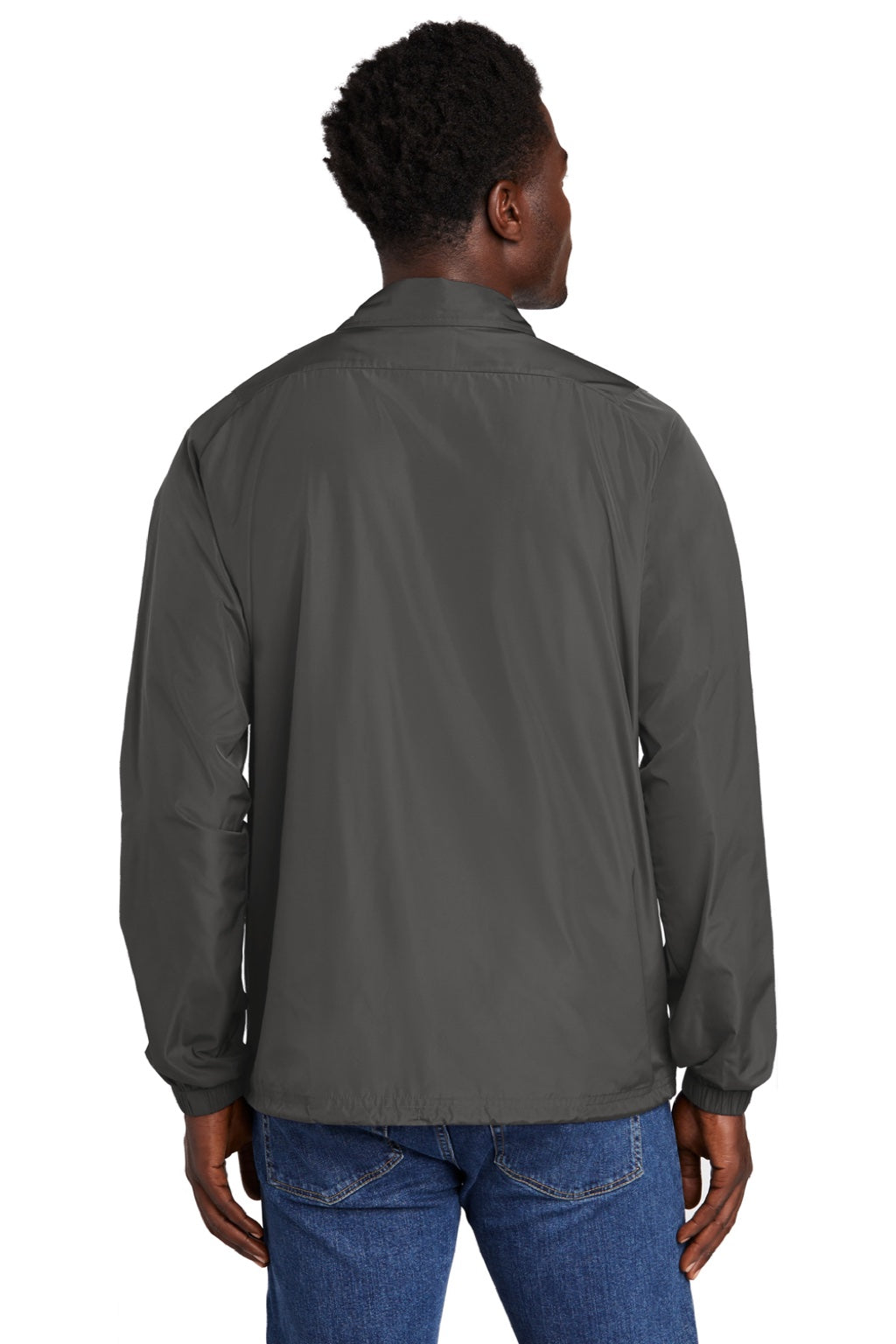 New Era NEA601 Mens Water Resistant Snap Down Coach's Jacket Graphite Grey Model Back