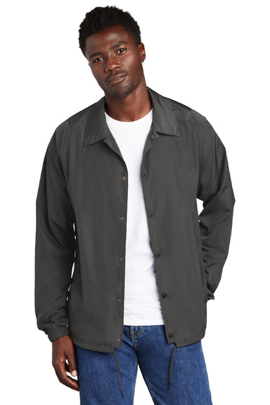 New Era NEA601 Mens Water Resistant Snap Down Coach's Jacket Graphite Grey Model Front