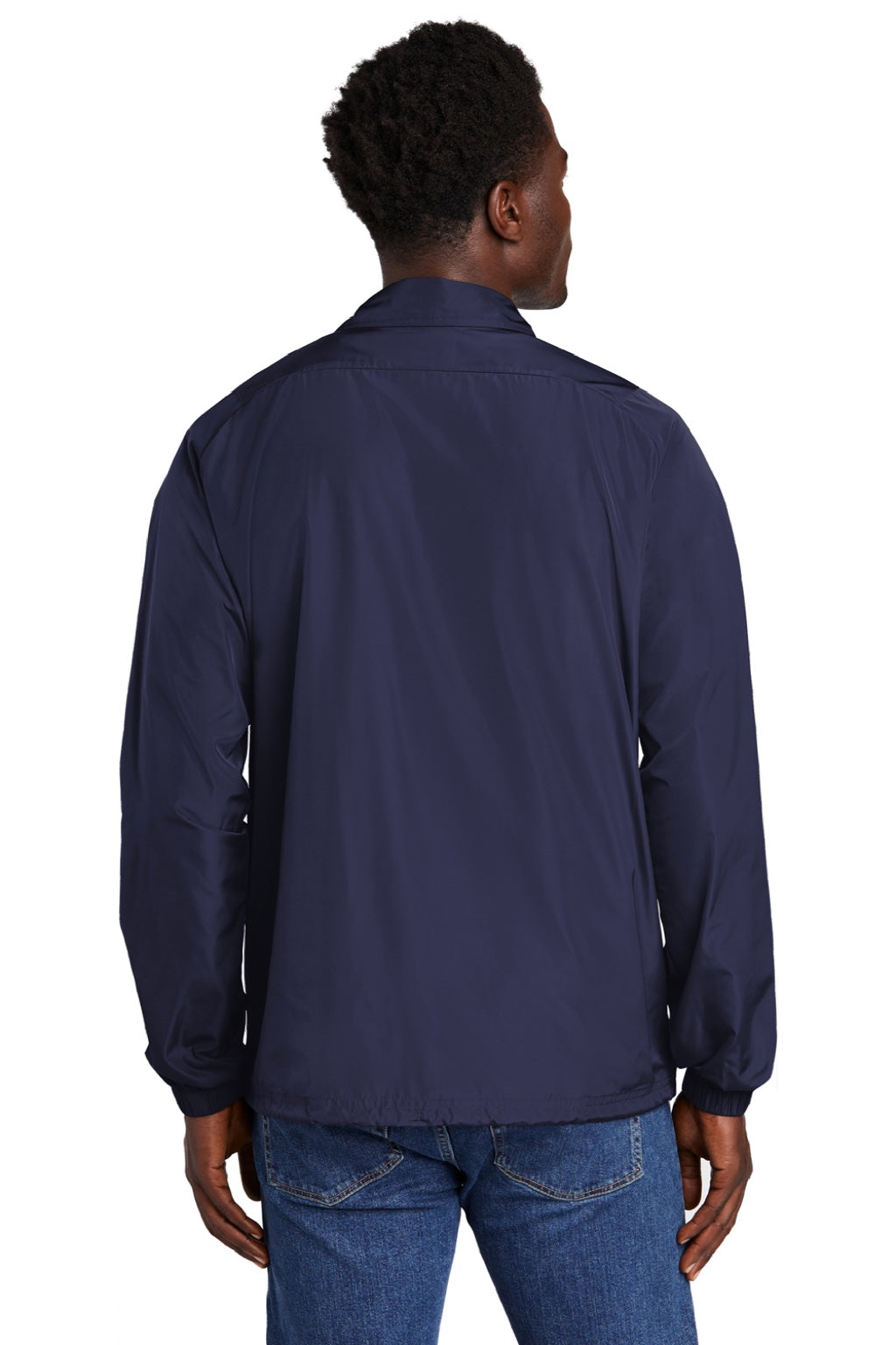 New Era NEA601 Mens Water Resistant Snap Down Coach's Jacket True Navy Blue Model Back