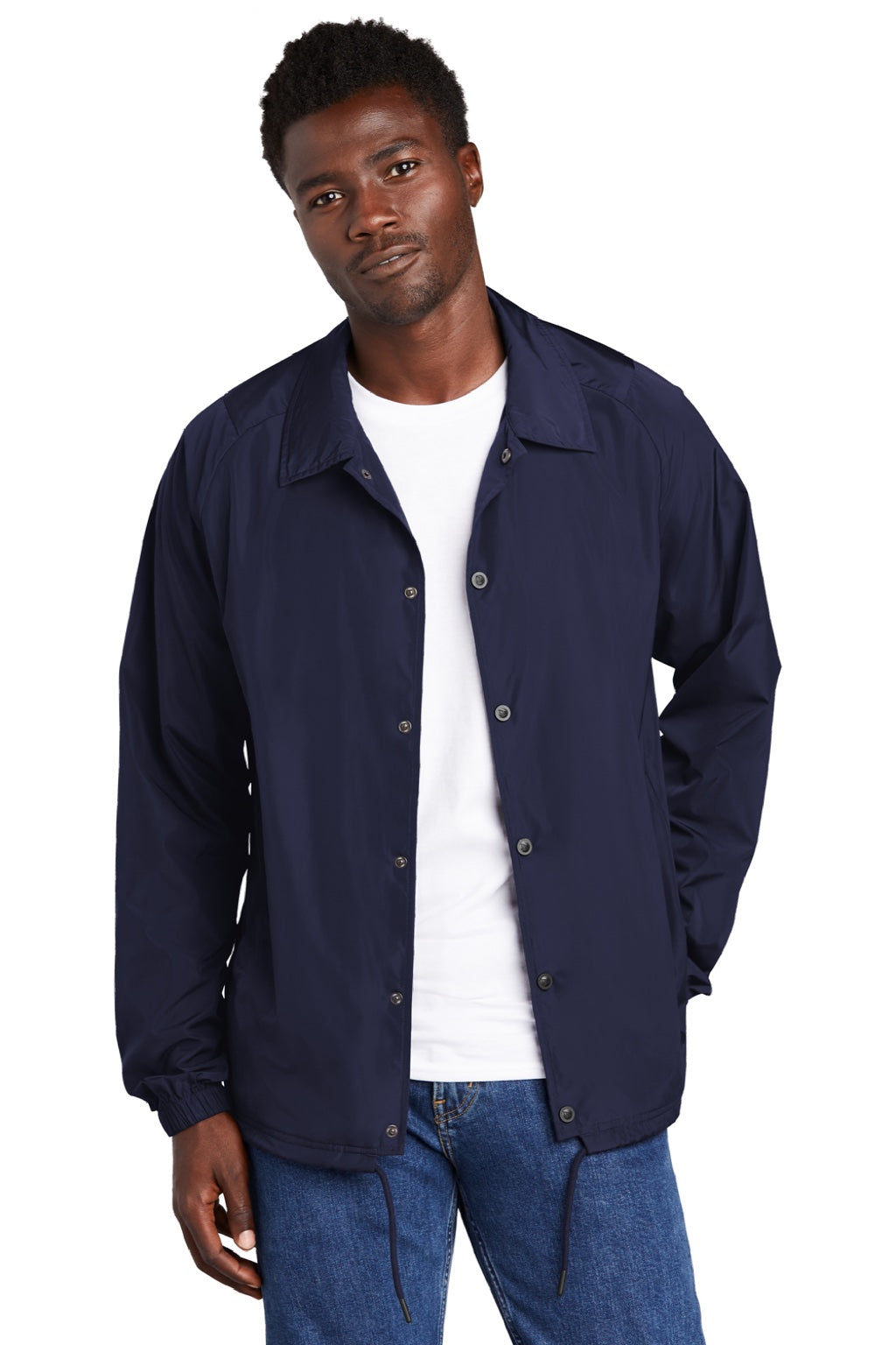 New Era NEA601 Mens Water Resistant Snap Down Coach's Jacket True Navy Blue Model Front