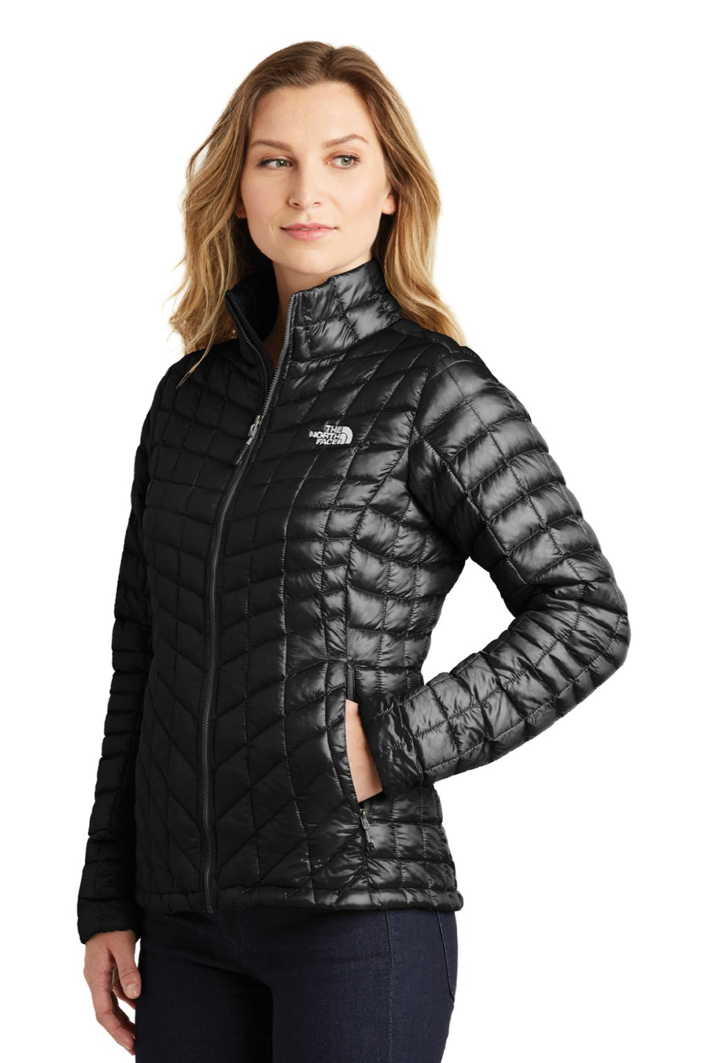 The North Face NF0A3LHK Womens ThermoBall Trekker Water Resistant Full Zip Jacket Matte Black Model 3q