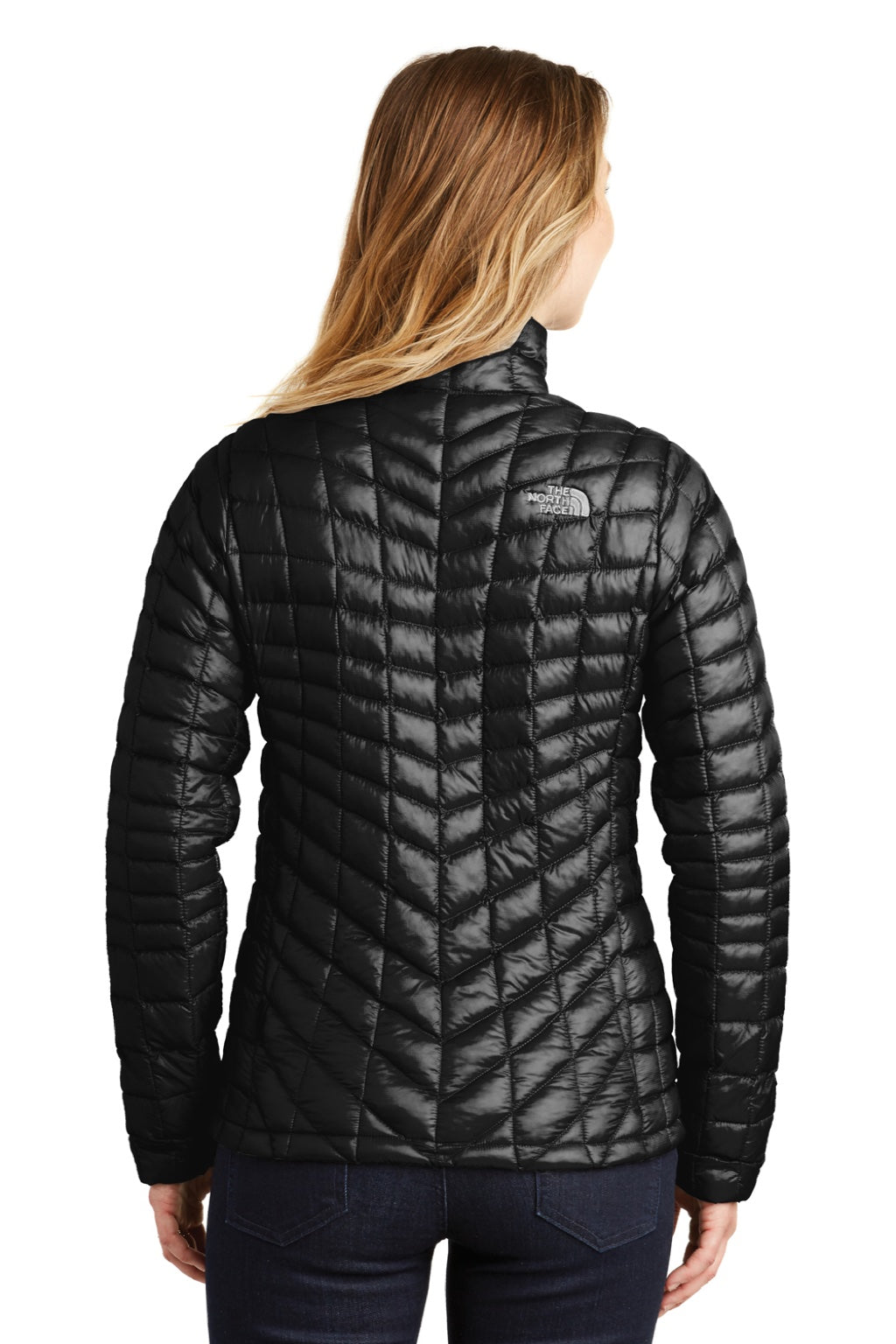 The North Face NF0A3LHK Womens ThermoBall Trekker Water Resistant Full Zip Jacket Matte Black Model Back