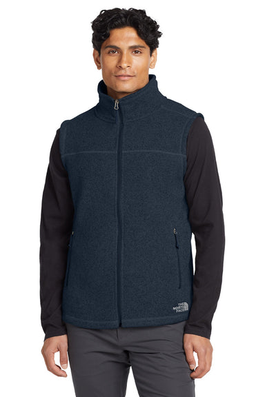 The North Face NF0A47FA Mens Sweater Fleece Full Zip Vest Heather Urban Navy Blue Model Front
