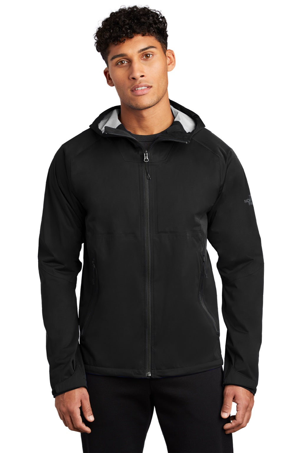 The North Face NF0A47FG Mens All Weather DryVent Windproof & Waterproof Full Zip Hooded Jacket Black Model Front