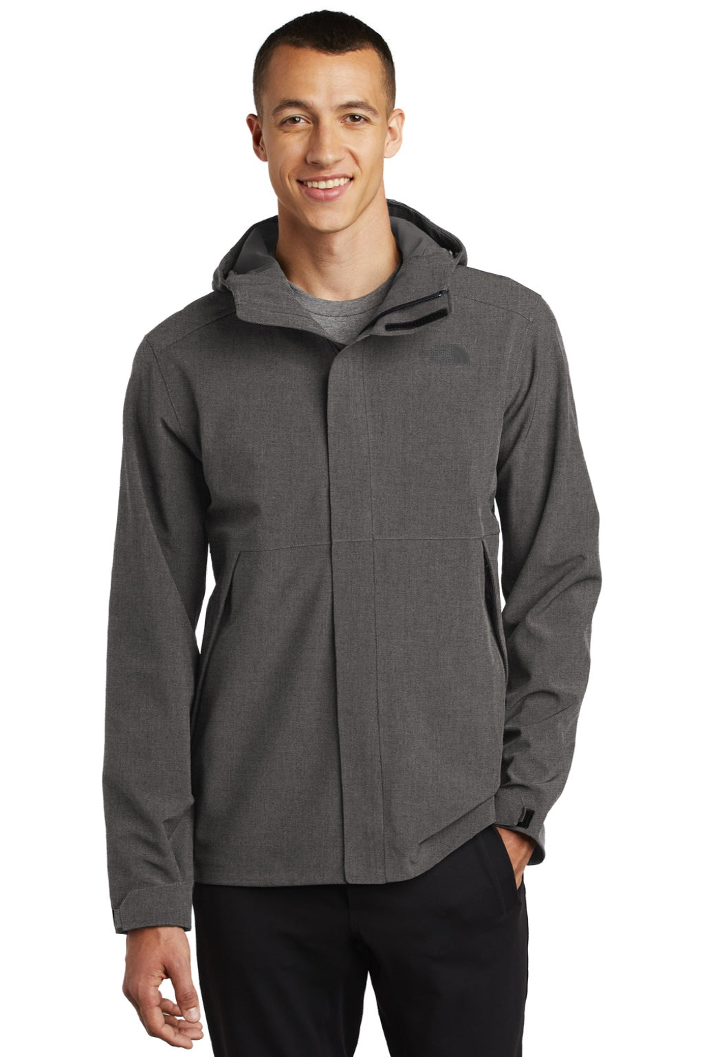 The North Face NF0A47FI Mens Apex DryVent Windproof & Waterproof Full Zip Hooded Jacket Heather Dark Grey Model Front