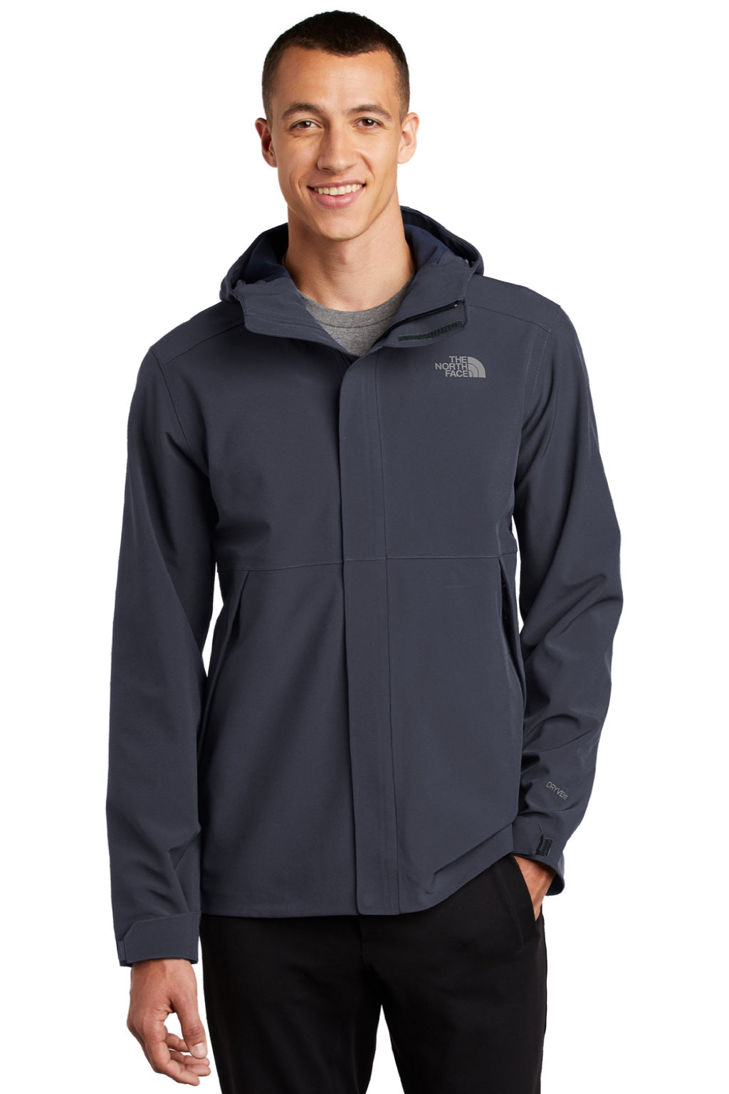 The North Face NF0A47FI Mens Apex DryVent Windproof & Waterproof Full Zip Hooded Jacket Urban Navy Blue Model Front