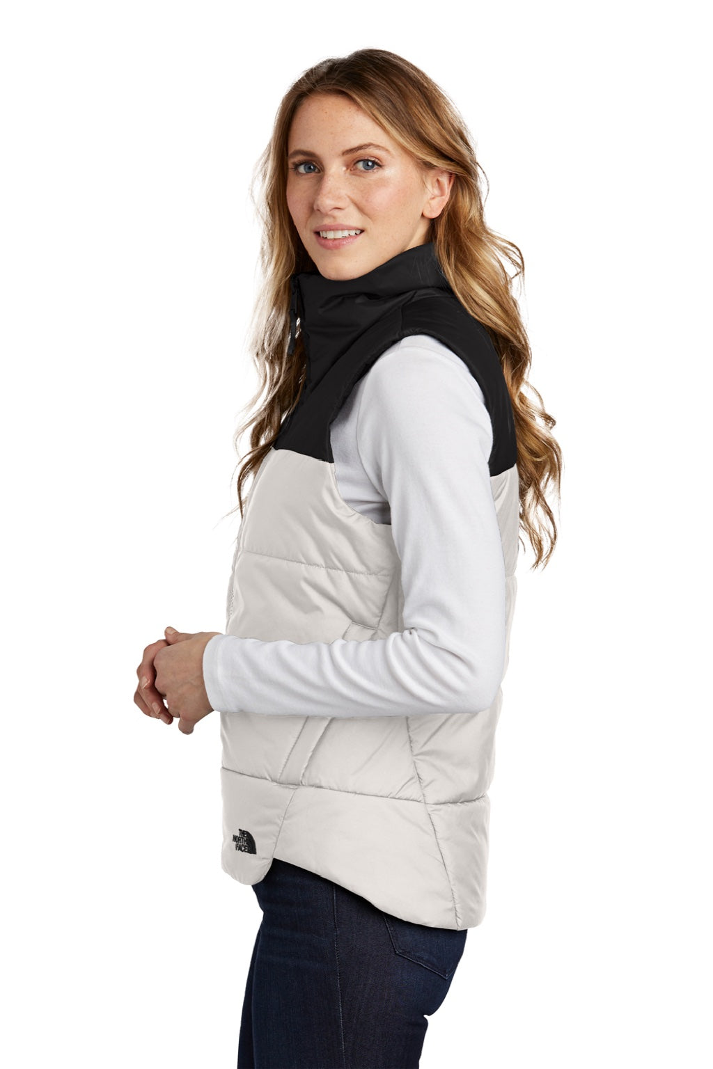 The North Face NF0A529Q Womens Water Resistant Everyday Insulated Full Zip Vest Vintage White Model Side