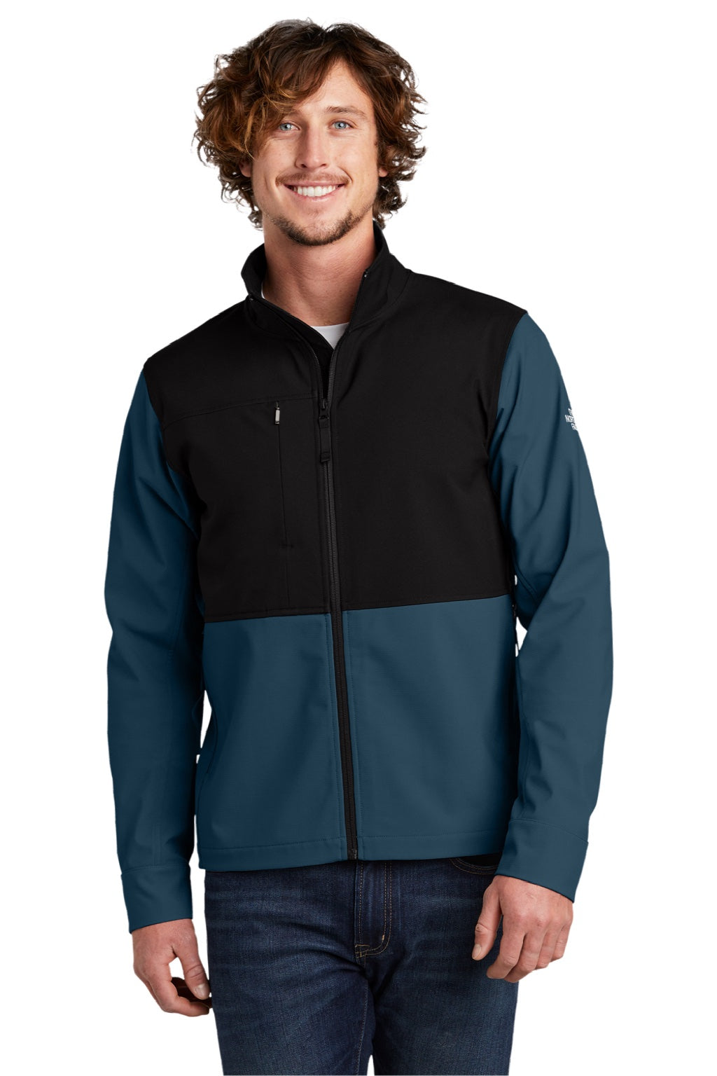 The North Face NF0A552Z Mens Castle Rock Wind & Water Resistant Full Zip Jacket Blue Wing Model Front