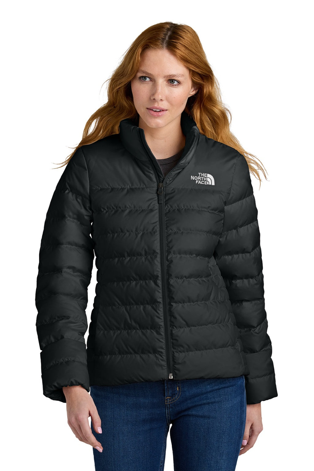 The North Face NF0A7V4G Womens Down Hybrid Water Resistant Full Zip Jacket Black Model Front