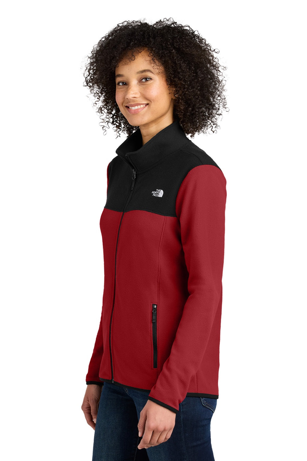 The North Face NF0A7V4K Womens Glacier Fleece Full Zip Jacket Rage Red/Black Model Side