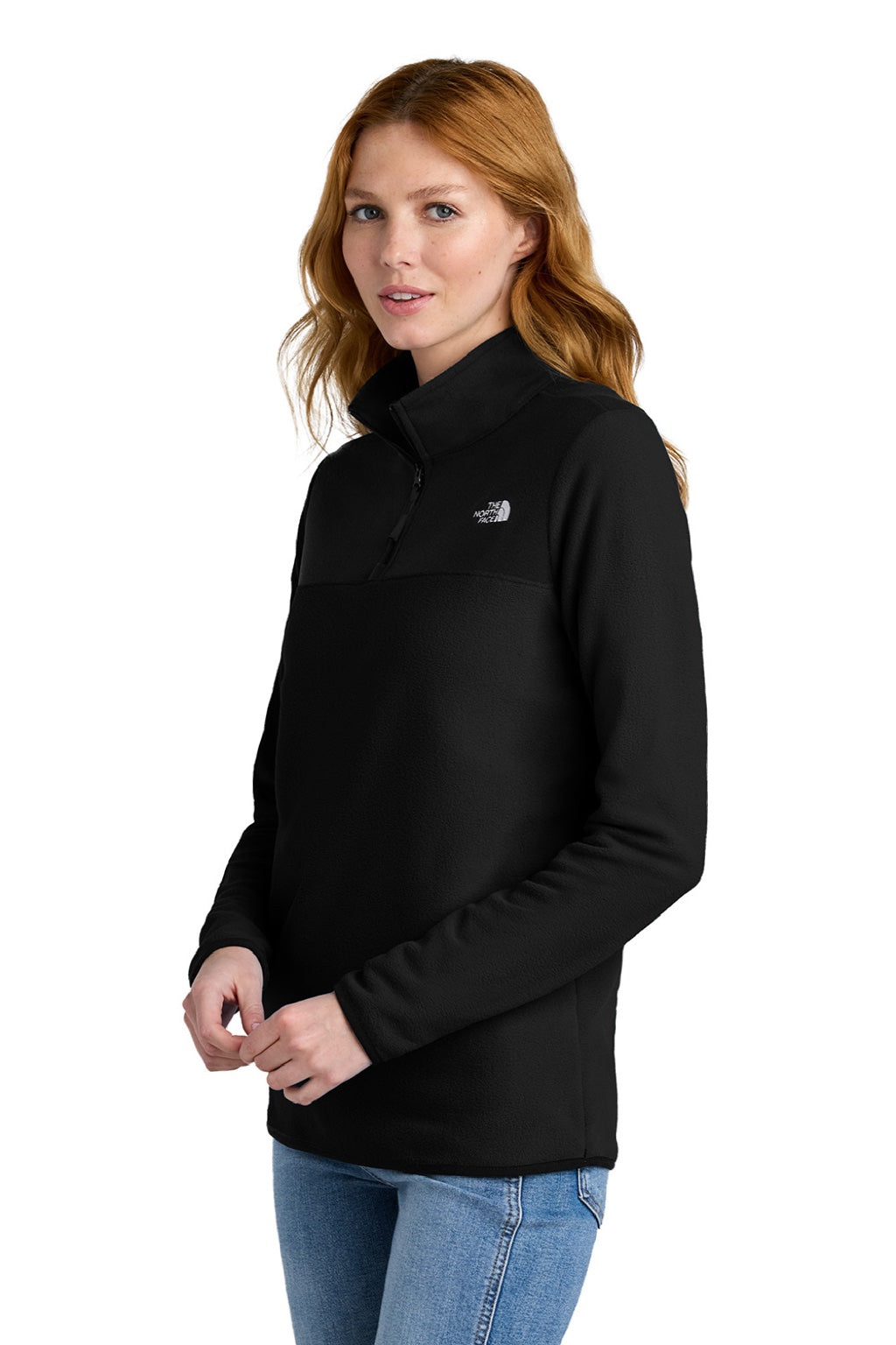 The North Face NF0A7V4M Womens Glacier Fleece 1/4 Zip Jacket Black Model Side