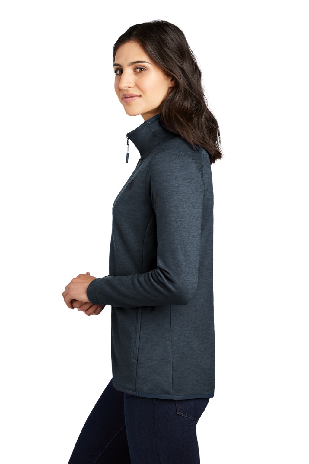 The North Face NF0A7V62 Womens Skyline Full Zip Fleece Jacket Heather Urban Navy Blue Model Side