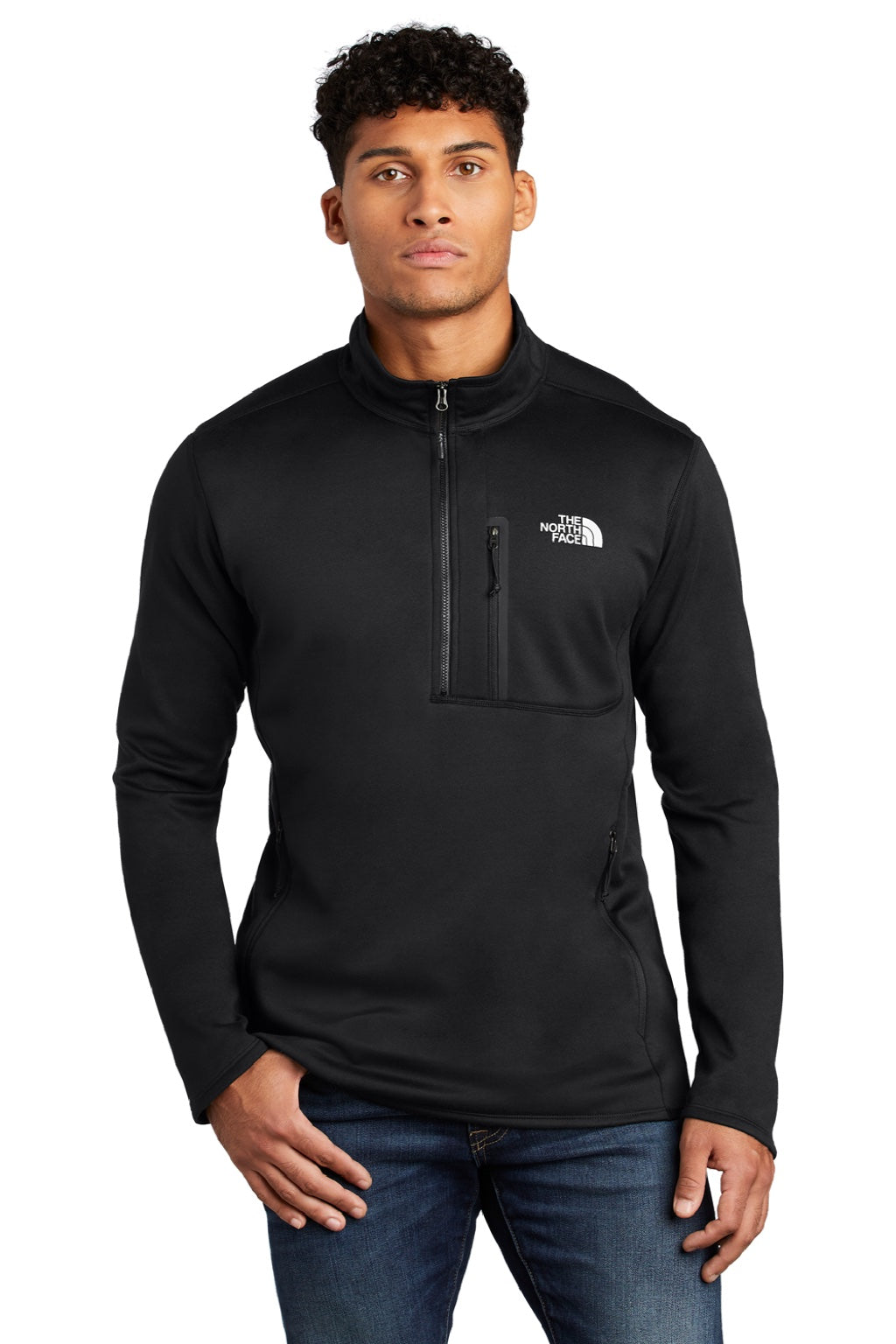 The North Face NF0A7V63 Mens Skyline 1/4 Zip Fleece Jacket Black Model Front