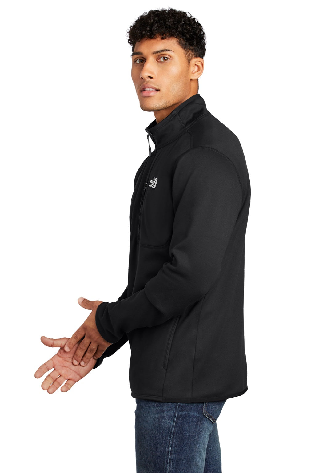 The North Face NF0A7V63 Mens Skyline 1/4 Zip Fleece Jacket Black Model Side