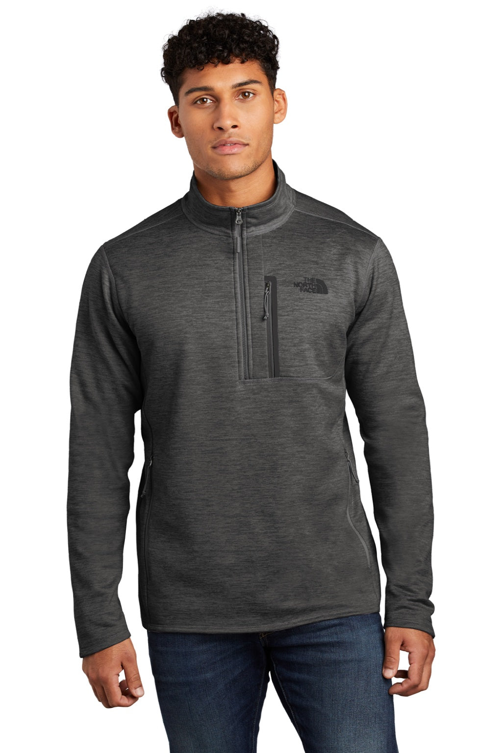 The North Face NF0A7V63 Mens Skyline 1/4 Zip Fleece Jacket Heather Dark Grey Model Front