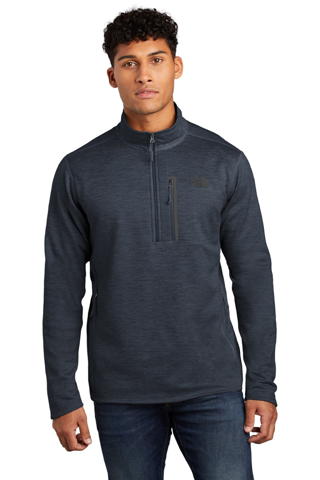 The North Face NF0A7V63 Mens Skyline 1/4 Zip Fleece Jacket Heather Urban Navy Blue Model Front