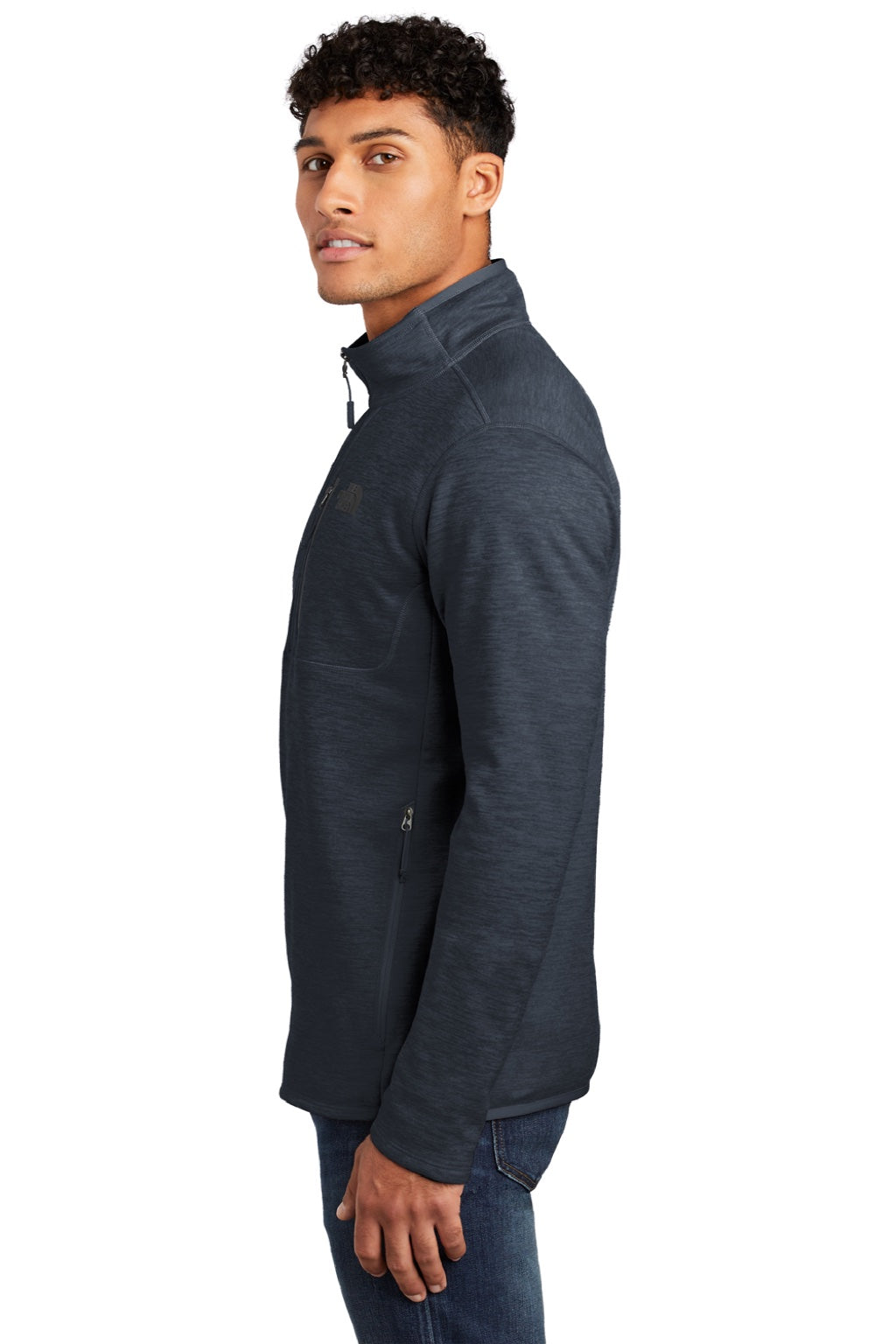 The North Face NF0A7V63 Mens Skyline 1/4 Zip Fleece Jacket Heather Urban Navy Blue Model Side