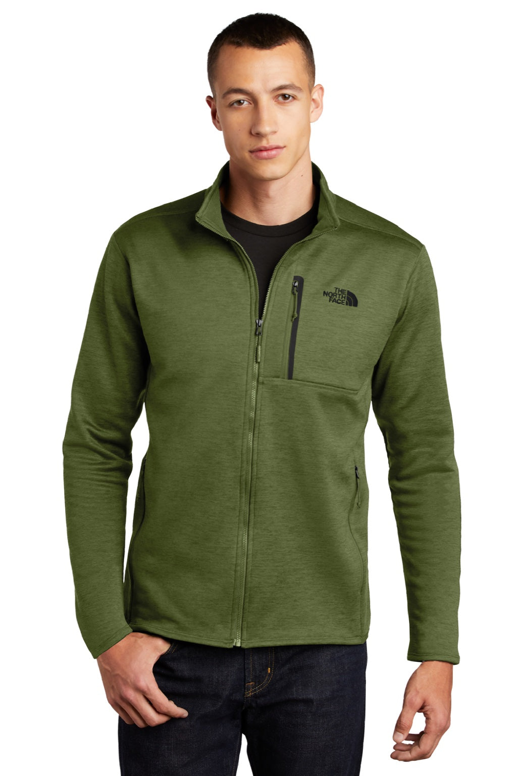 The North Face NF0A7V64 Mens Skyline Full Zip Fleece Jacket Heather Clover Green Model Front