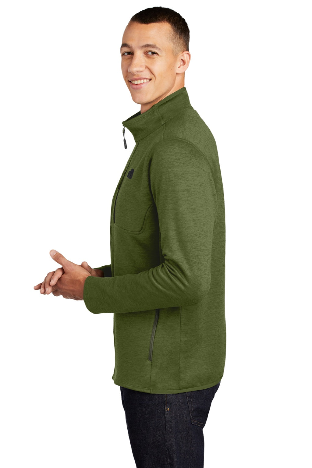 The North Face NF0A7V64 Mens Skyline Full Zip Fleece Jacket Heather Clover Green Model Side