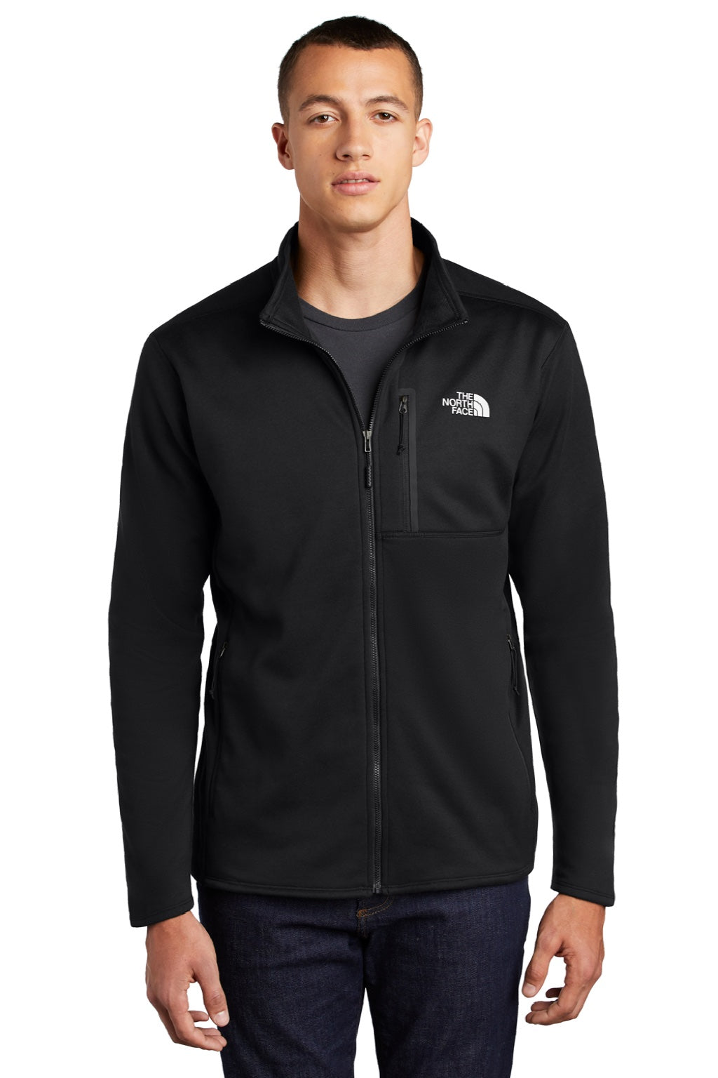 The North Face NF0A7V64 Mens Skyline Full Zip Fleece Jacket Black Model Front