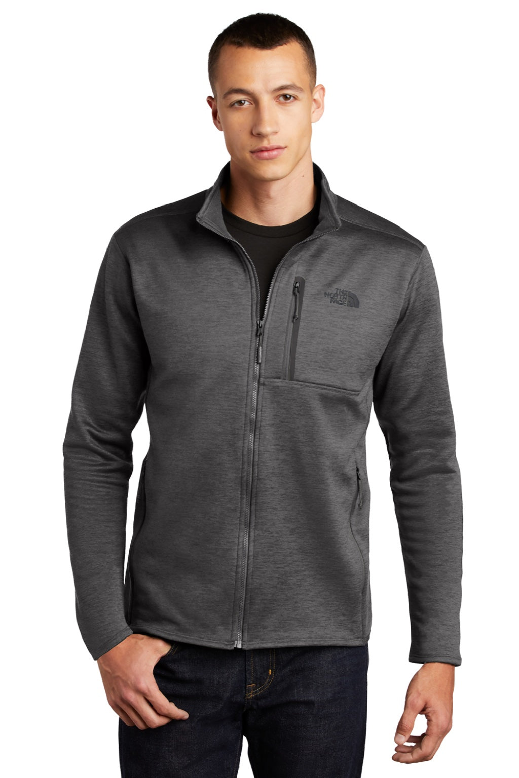 The North Face NF0A7V64 Mens Skyline Full Zip Fleece Jacket Heather Dark Grey Model Front