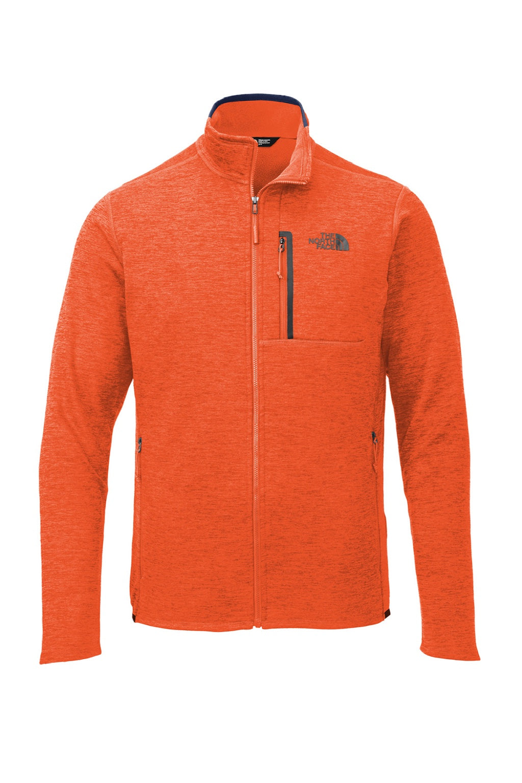 The North Face NF0A7V64 Mens Skyline Full Zip Fleece Jacket Heather Zion Orange/Urban Navy Blue Flat Front