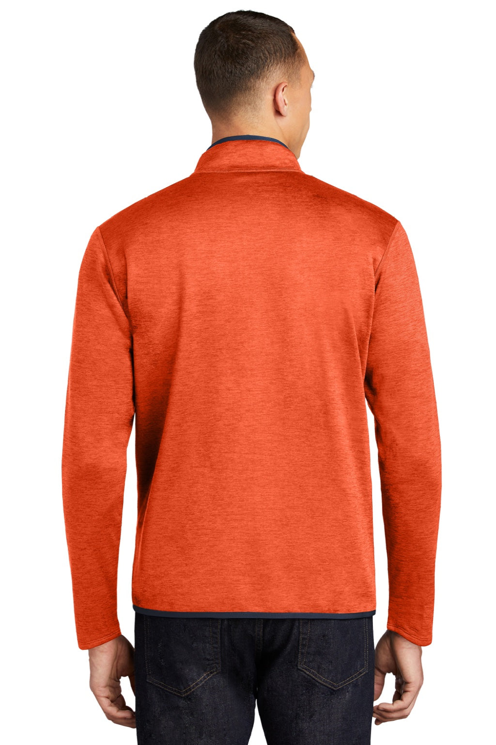The North Face NF0A7V64 Mens Skyline Full Zip Fleece Jacket Heather Zion Orange/Urban Navy Blue Model Back