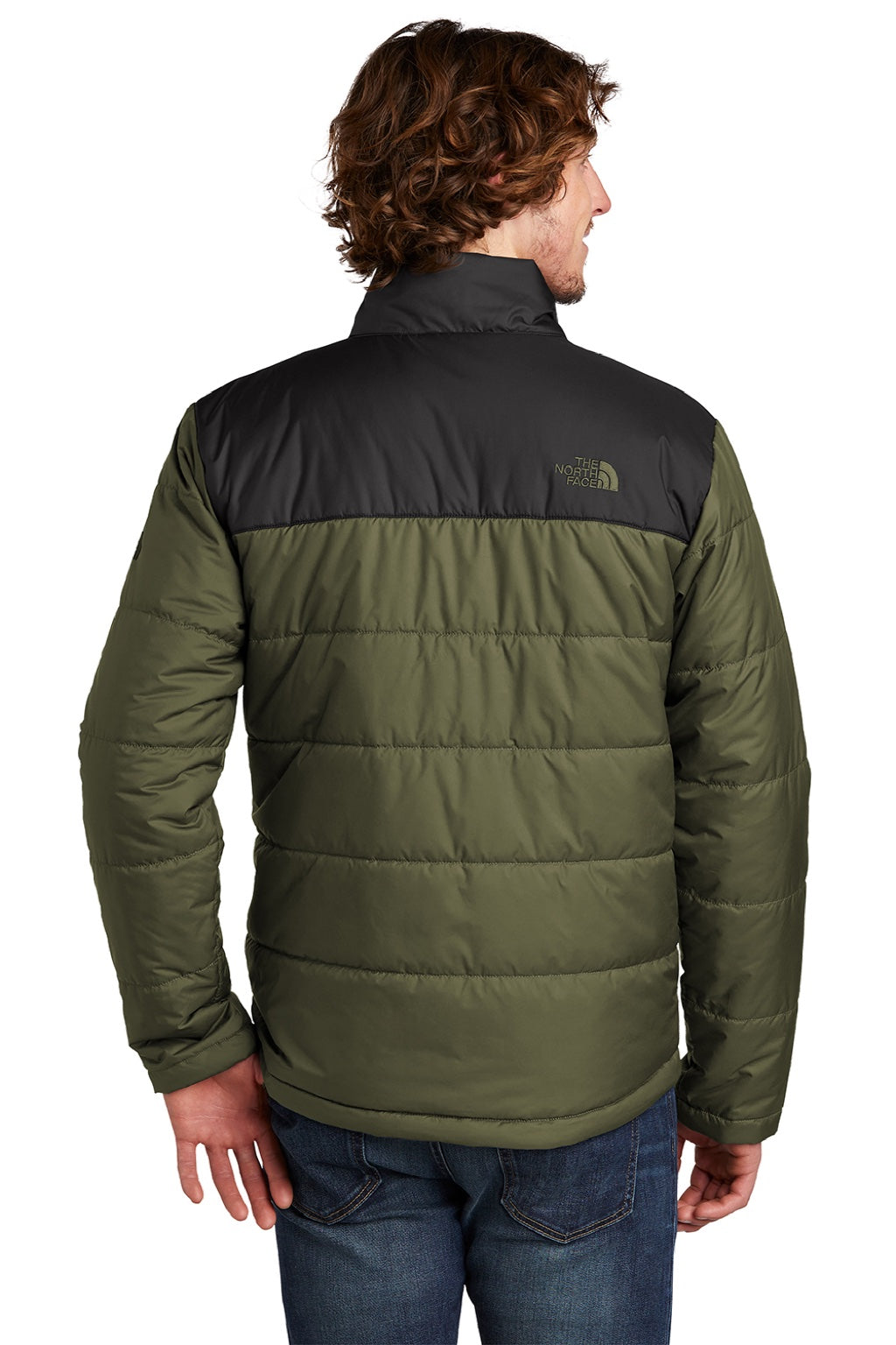 The North Face NF0A7V6J Mens Everyday Water Resistant Insulated Full Zip Jacket Burnt Olive Green Model Back