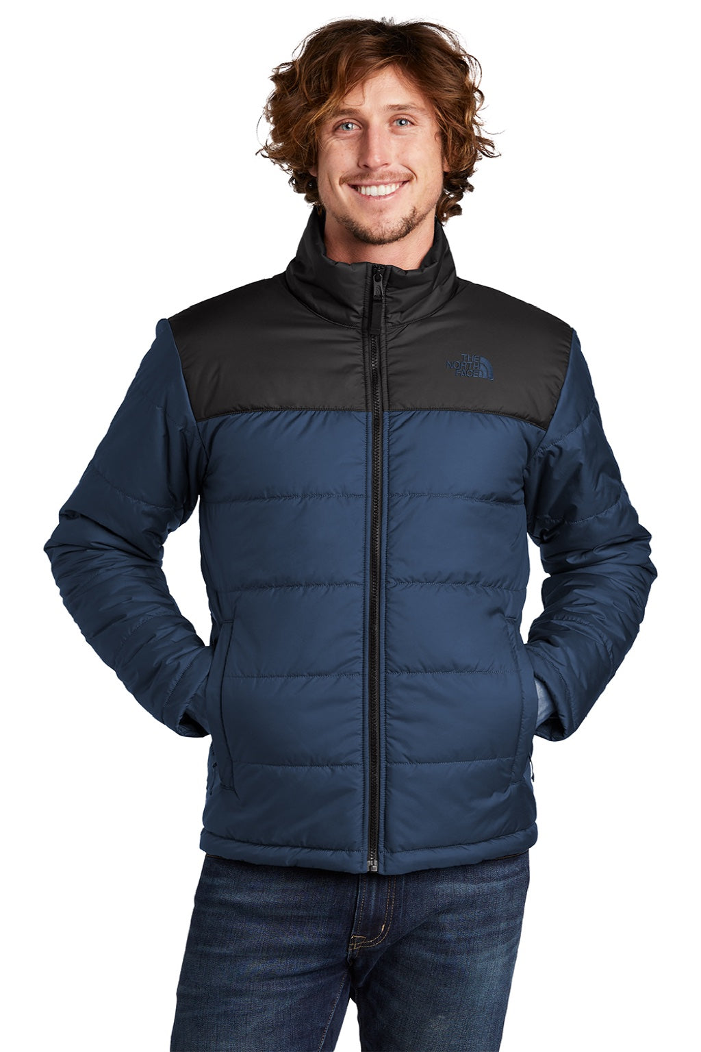 The North Face NF0A7V6J Mens Everyday Water Resistant Insulated Full Zip Jacket Shady Blue Model Front
